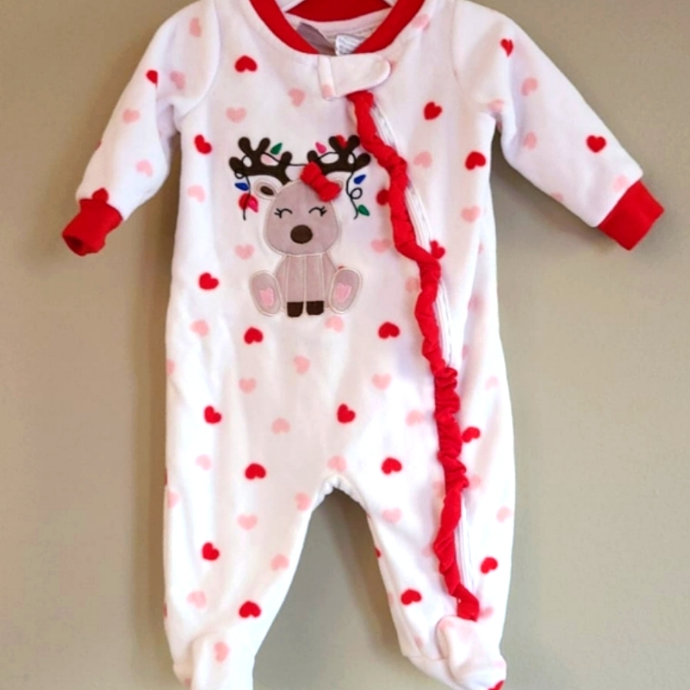 Reindeer white & red velour zip up sleeper